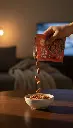 AI Generated Badam Perifire 250 g pack pouring almonds - movie night scene