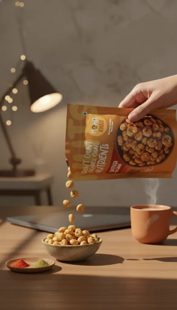 AI Generated Chatpata Makhana lifestyle desk pour shot