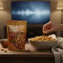 AI Generated Chatpata Makhana 100gm movie-night lifestyle (1:1)