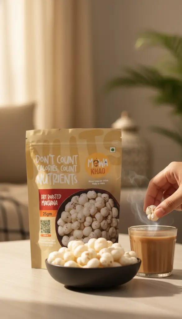 AI Generated Dry Roasted Makhana - Tea Time Lifestyle Hero Shot (9:16)
