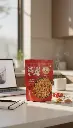 AI Generated Tomato Flavoured Makhana 100gm – Office Desk Lifestyle Image